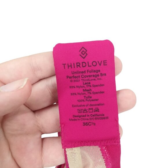 Thirdlove Unlined Foliage Perfect Coverage Lace Bra Size 36C 1/2 Pink Sheer - Picture 8 of 8